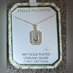 Stella Picciotto Letter "J" 14k Gold Plated Sterling Silver Cubic ZirconNecklace